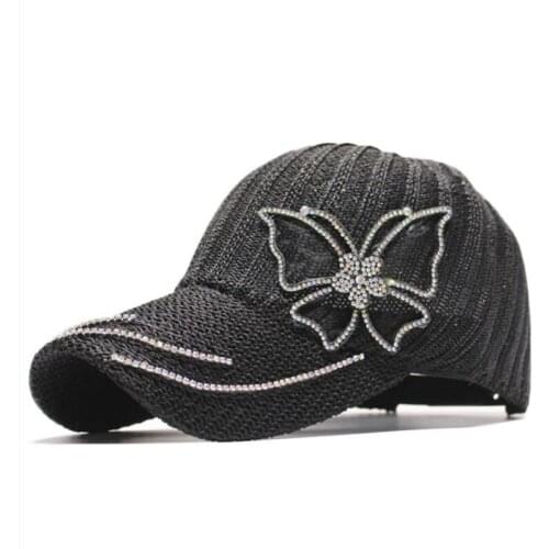 SUOGRY Brand Quality Summer Breathable Mesh Baseball Caps For Women Rhinestone Butterfly Knitting Outdoor Travel Snapback Hat
