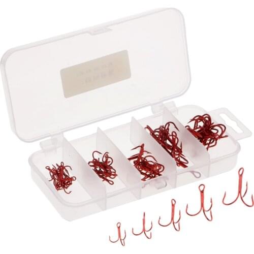 50pcs Barbed Treble Hooks Size 2/4/6/8/10 # Hook with Transparent Fishing Box