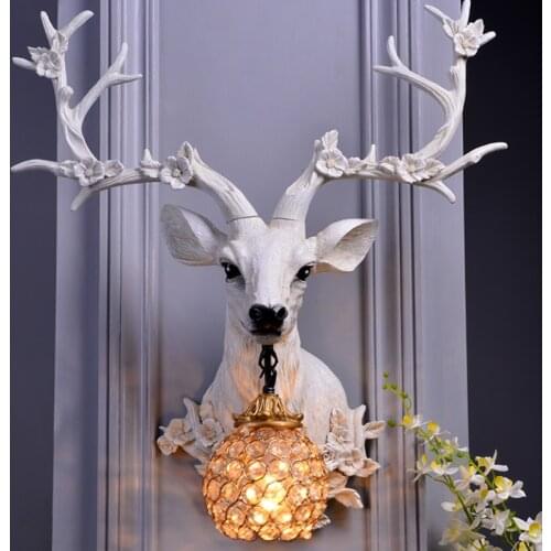 Vintage Loft Resin Deer Wall Lamps for Dining Room Attic Aisle Living Room Bedroom Wall Sconce Lamp Art Wall Lamps for Bedroom