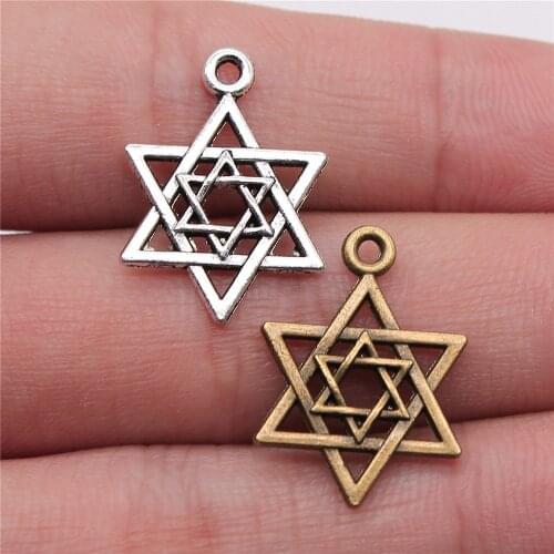 WYSIWYG 20pcs 22mm Antique Silver Color Antique Bronze Plated Star Of David Pendants Star Of David Charm David Star Pendant