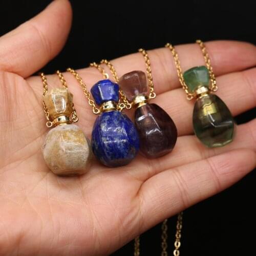 Fashion Perfume Bottle Chains Necklace Stainless Steel Natural Stone Pendants for Women Reiki Heal Necklace Jewelry Gifts