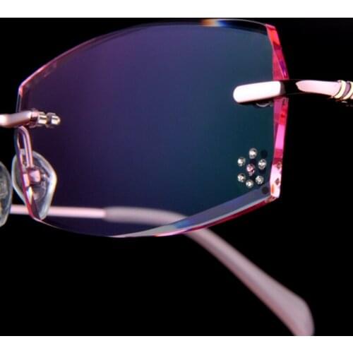 Height Slim Female Diamond Trimming Glasses Rimless Glasses Finished with Customized Prescription Glasses Color Glasses 99