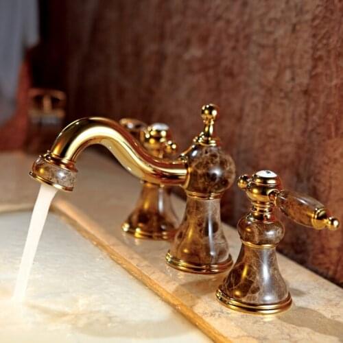 Gold Full copper basin mixer European single hole hot and cold marble counter basin faucet genuine high-grade jade