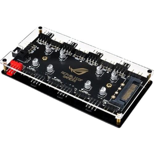 1 To 8 Way ARGB PWM Fan HUB 5V 3PIN PWM Cooler Fan HUB Splitter SATA/4D Power Supply LED Strip Light Adapter Controller