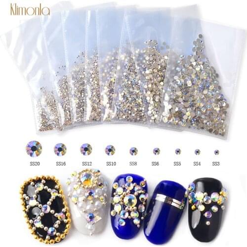 1 Pack Crystal Clear AB Rhinestone Nail Jewelry Tips Flat Drill Nail Art Decoration Gems 3D Glitter Glass Diamond Manicure Tools