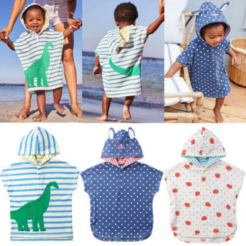 3Colors Summer Kids Toddler Beach Hooded Cover Up Child Soft Cartoon Poncho Girl Boy Swim Beach Bath Wear Kids Bathrobe 1-6Y