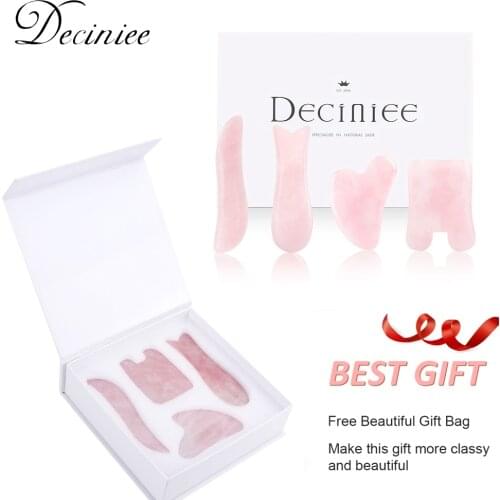4 Pcs Gua Sha Facial Tools Set Pink Green Jade Scarper Rose Quartz Gua Sha Scraping Massage for SPA Skin Facial Care Gift Box