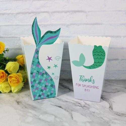 6/12pcs Mermaid Party Green And Blue Popcorn Boxes Birthday Party Movie Packaging Gift Box Baby Shower Supplies