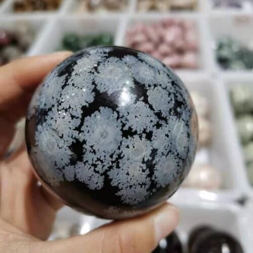 60~70cm Top quality Natural snowflake Black obsidian stone sphere polished gemstone crystal Ball