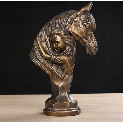ABSTRACT HORSE BUST SCULPTURE VINTAGE PONY HUG STATUE GIRL HOMETOWN MEMORY ARTWORK NOVELTY DECOR GIFT CRAFT ORNAMENT FURNISHING