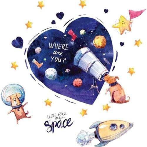 Watercolor Wandsticker Space Murals Wall Decal Baby Blue Room Planets Star Stickers Wall Decor for ChildrenS Rooms