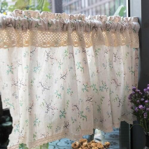 American Floral Tulle Curtains for Living Room Cotton Line Window Curtain for Bedroom Kitchen Fabric Cotton Curtains Drapes