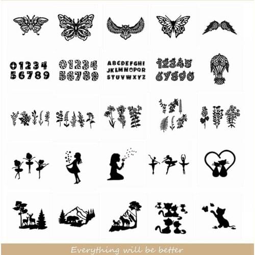 Butterfly Cat Flower 0-9 A-Z Letter Words Dance Girls Feather Mountain Metal Cutting Dies Scrapbook Craft New Making Cards