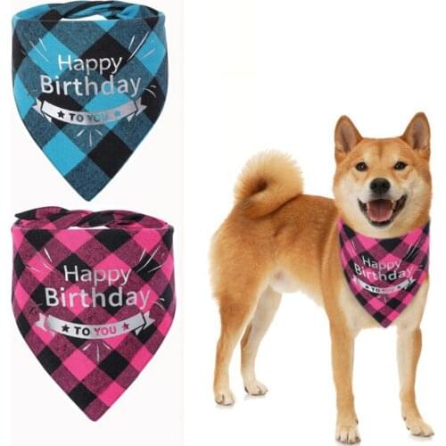 Happy Birthday Pet Bandanas Triangular Scarf Classic Plaid Bib Adjustable Fashionable Neckerchief For Puppy Dog Cat Decoration