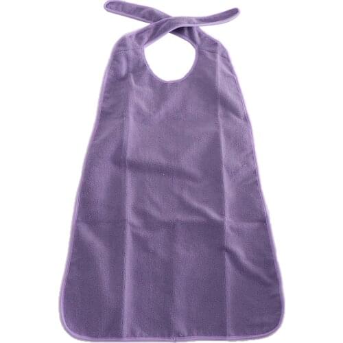 Large Reusable Tie-back Terry Cloth Adult Bib Waterproof Mealtime Spill Clothing Protector 22x 35inch Purple/Blue