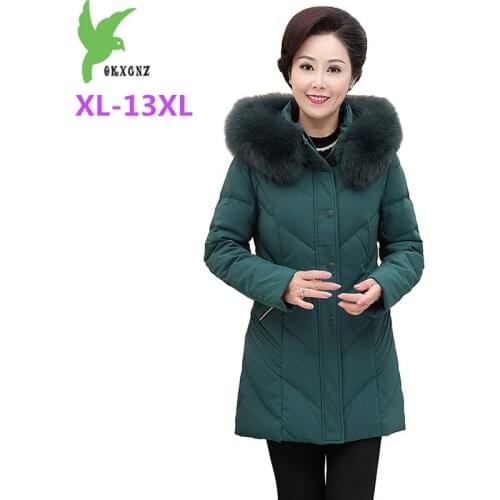 Plus size XL-13XL Down Jacket Women Winter Parkas White duck down coat Middle aged Female Thicken Fur collar Hooded Down Coats