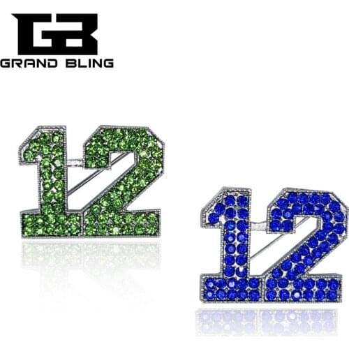 Rhinestone "12" Number Brooch for Sport Theme Lapel Pin 2colors available