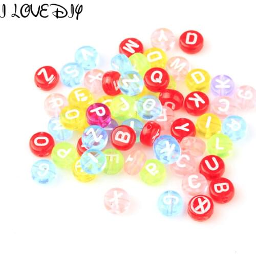 50pcs Newest Letter Printing Silver Coin Beads Free Shipping Flat Round Acrylic Alphabet Jewelry Beads 7x4mm