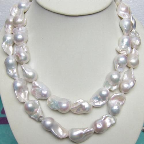 Long 32" 12-16mm Real Natural South Classic Baroque White Akoya Pearl Necklace