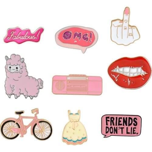 Cartoon Pink Collection Enamel Pins Bike Umbrealla Lips Dress Sheep Brooches Lapel Pin Custom Badge Creative Gift for Girl Women