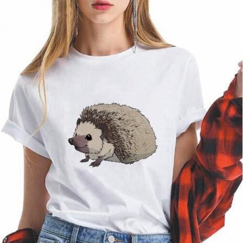 Grey hedgehog Womens Sleeve Short Hipster Top Animated Modern Vetement Feminino T Shirts 90s Vintage Trendy Tumblr Mujer