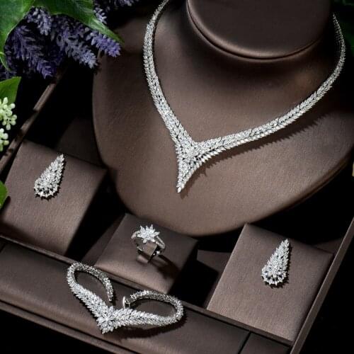 HIBRIDE Sparking Brilliant Cubic Zircon Stud Earring Necklace Heavy Dinner Jewelry Set Wedding Bridal Jewelry Sets Bijoux N-809