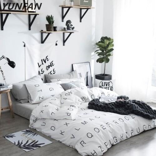 White black simple style bed sheet set chinese bedding sets Cotton letter duvet Quilt cover pillowcase bedclothes Home textiles