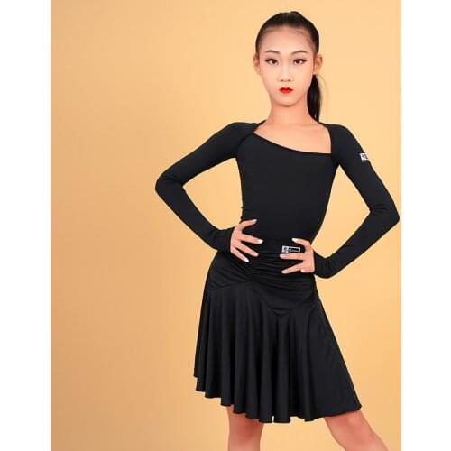 Fashion Latin Dance Costumes For Girls Long Sleeve Top Black Skirts Suit Latin Practice Clothes Chacha Samba Latin Dress DN7475