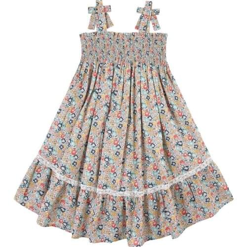 Baby girls summer sleeveless fashion Cherry small floral print dress pattern long beach dress