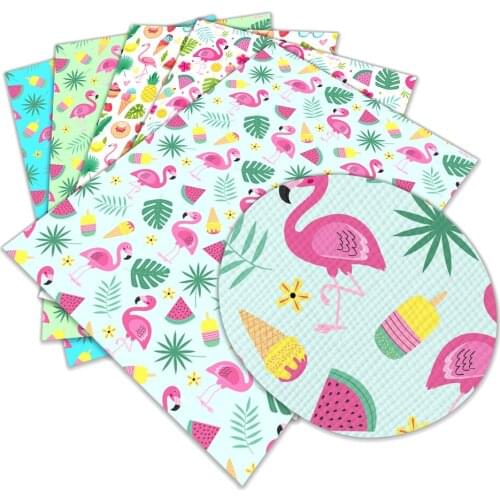 Synthetic Fruit Sheet Flamingo Pattern Printed Faux Leather for Bow Centers DIY Decoration Crafts A4 22*30CM