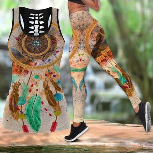 3D Print Fashion Native Indian Camo Women Hollow Tanktop and Leggings for Hipster Leisure Female Sexy Vest Clothes Harajuku S-61