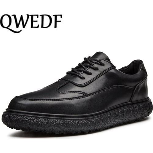 2019 High Quality Genuine Leather Shoes Men Flats Fashion Mens Casual Shoes Brand Man Soft Comfortable Lace up Black X13-64