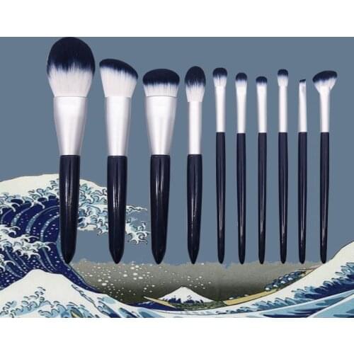 New 10 Pieces Bihai Chaosheng Makeup Brush Set Super Soft Cone Blue Handle Beauty Tool
