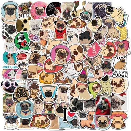 10/50/100PCS Cut Pug Dog Stickers Laptop Guitar Luggage Skateboard Phone Waterproof Cool Graffiti Sticker Decal Kid Classic Toys