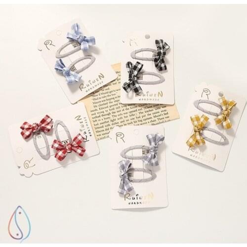 Oaoleer 2PCS/Set Girls Plaid Hair Clips Barrettes Hairpins Bow Plaid Hair Clips Hair Accessories New Lovely Kids Hairgrips