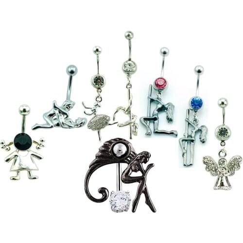 JINGLANG Brand New Belly Button Rings Surgical Steel White Gem Barbell Black Wing Angel Navel Body Piercing Jewelry