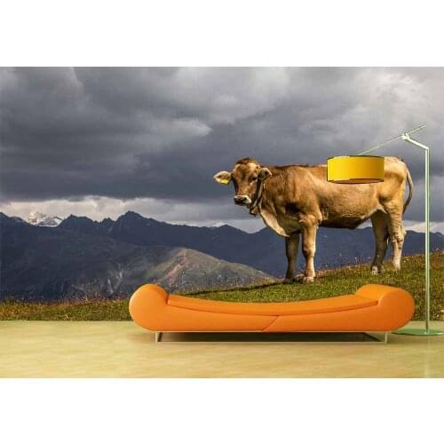 Custom 3D Photo Wallpaper Sticker Mountain Cow Animal Wall Decal Vinyl Wall Stickers Wall Decorations Living Room Poster Mural