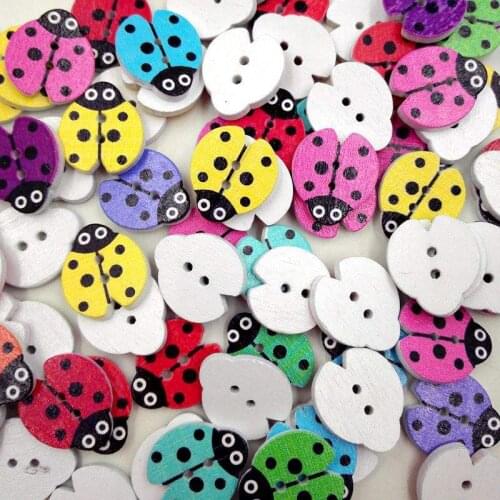 50Pcs Mixed Ladybug Wooden Button Animal Sewing Buttons For Kids Clothes Scrapbooking Decorative Handicraft DIY Accessories