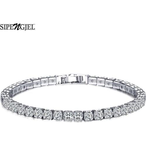 SIPENGJEL New Fashion Cubic Zircon Clear 4 MM Crystal Tennis Bracelets For Women Hip Hop Accessories Wedding Jewelry