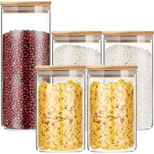 High Borosilicate Square Sealed Glass Jars, Food Container With Lid, Coffee Bean Storage Tank, Set Of 5 700ML 950ML