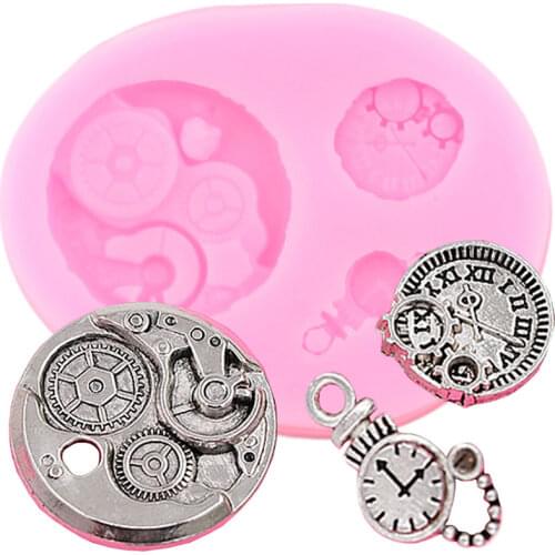 Steampunk Gear Clock Silicone Molds Baby Birthday Fondant Cake Decorating Tools Chocolate Gumpaste Candy Polymer Clay Moulds