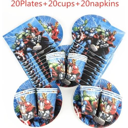 60Pcs Avengers Theme Kids Birthday Party Tableware Cup Plate Napkins Baby Shower Decoration For Family Party Supplies