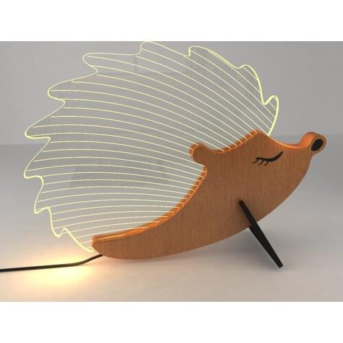 Unique Handmade Wood and Plexiglass Hedgehog Figure Lampshade Interior Decorative Lighting Children Teenage Bedroom Night Light