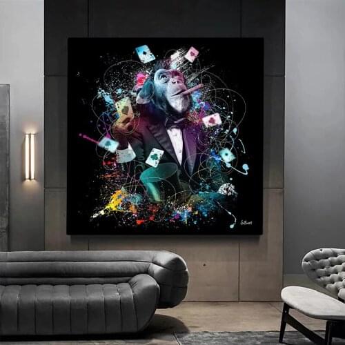 Funny Colorful Star Monkey Graffiti Art Canvas Painting on The Wall Posters and Prints Animals Pictures for Living Room Decor