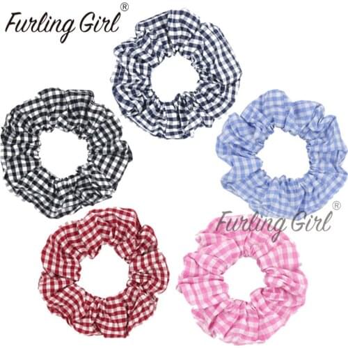 Furling Girl 1PC Cotton Fabric Plaid Elastic Hair Bands Women Hair Scrunchies Lattice Printing Hair Accessories Hair Bun Holder