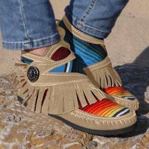 Women Vintage Ankle Boots Women Casual Tassel Short Boots Moccasin Ankle Flat Boots Mujer