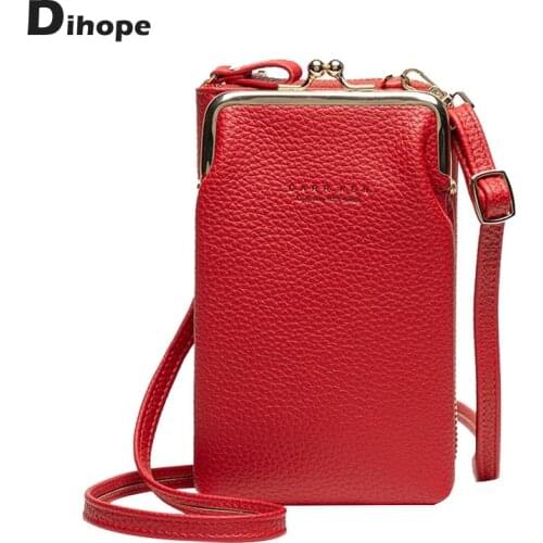 Dihope Women Wallet Letter Print Leather Shoulder Straps Shoulder Bag Mobile Phone Big Card Holders Wallet Handbag Pockets Girls