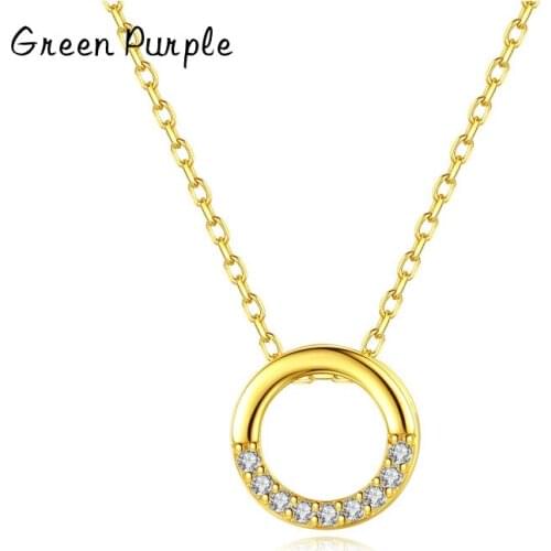 Green Purple Circle Pendant Necklace for Women Gold Color 925 Sterling Silver Zircon Clavicle Chain Wedding Fine Jewelry CN-843