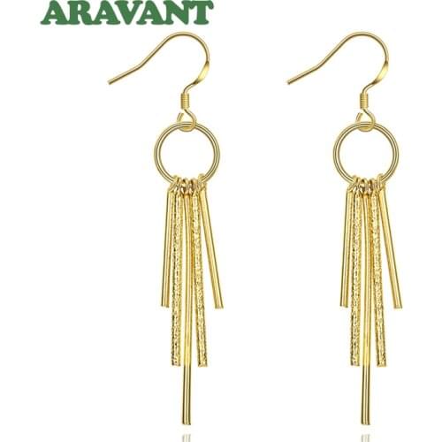 Gold Earring For Women 925 Silver Long Bar Dangle Earrings Jewelry