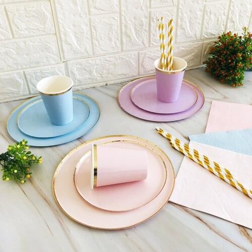 Gold Party Disposable Tableware Set Party Table Decoration Paper Cups Plates Straws Wedding Birthday Party Supplies Baby Shower